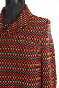 60s Rainbow Black Geometric Long Sleeve Tent Mini Dress - Fashionconservatory.com