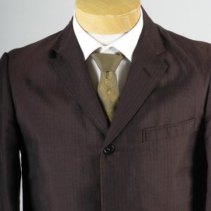 38R Small Mens 1960s Blazer Brown Black Pinstripe Slim Three Button Jacket - Fashionconservatory.com
