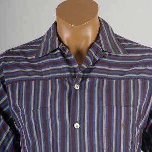 Medium Mens 1950s Shirt Purple Blue Stripes Long Sleeve Loop Collar Button Down - Fashionconservatory.com