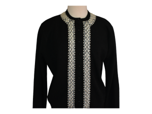 1950s Hand Beaded Black Cashmere Angora Blend Cardigan Sweater, Made in Hong Kong, Size XL - Fashionconservatory.com