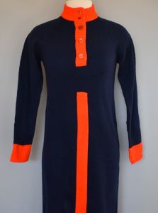 60s Mod Navy Blue and Red Stripe Sweater Dress, Color Block Dress, Size XS, Extra Small - Fashionconservatory.com