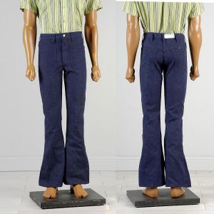 30 x 32 1970s Jeans Sanforized High Rise Indigo Dark Denim Bell Bottoms