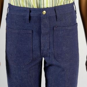30 x 34 1970s Jeans Sanforized High Rise Indigo Dark Denim Bell Bottoms - Fashionconservatory.com