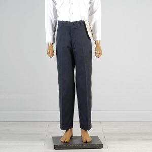 Medium 34x29 Mens 1960s Pants Blue Workwear Flat Front Industrial Crease Leg Work Trousers