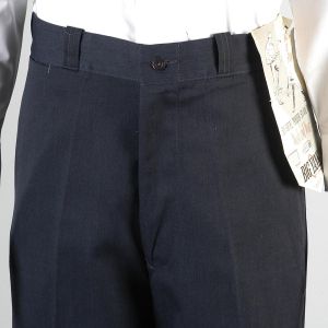Medium 34x29 Mens 1960s Pants Blue Workwear Flat Front Industrial Crease Leg Work Trousers - Fashionconservatory.com
