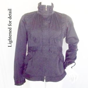 RIVE GAUCHE Utility Jacket, M/42, Black,  Ruffles, Dual Zipper - Fashionconservatory.com
