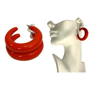 80s Large Thick Orange Plastic Hoop Earrings | 1.75''