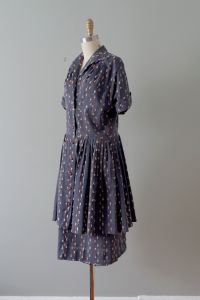 1950s gray printed dress . 50s witches brooms dress . medium - Fashionconservatory.com