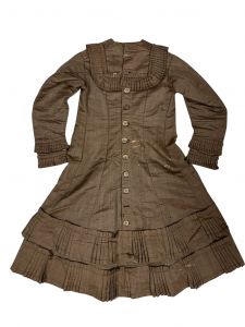 Antique 1870s Changeable SILK  YOUNG GIRLS DRESS Handsewn Abalone Buttons - Fashionconservatory.com