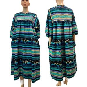 70s 80s Blue Purple & Gold Egypt Print MuuMuu Kaftan Maxi Dress - Fashionconservatory.com