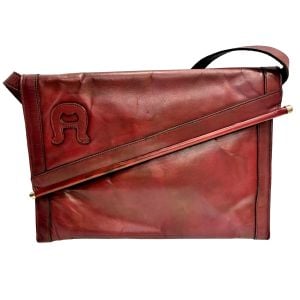 70s 80s Cordovan Leather Envelope Shoulder Bag Large Clutch, Big Logo - Fashionconservatory.com