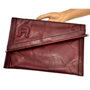 70s 80s Cordovan Leather Envelope Shoulder Bag Large Clutch, Big Logo
