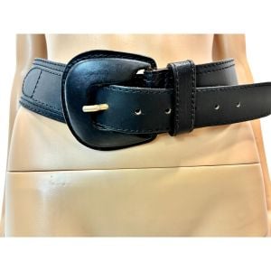 1980s Italian Black Leather Wide Waist Belt - Fashionconservatory.com