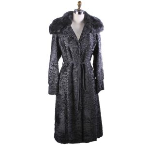 Vintage Pierre Balmain/Guy Bastid  Black Astrakhan Fur Womens M Trench Coat 1970s - Fashionconservatory.com