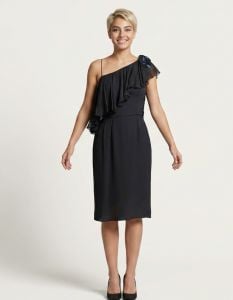 Vintage 50s - 60s Black Silk Chiffon One Shoulder Cocktail Dress by Edward Abbot