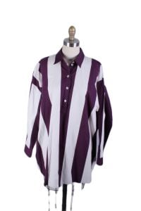 Vintage Marimekko Tunic Top Blouse Womens M Oversized Purple White Awning Stripe 