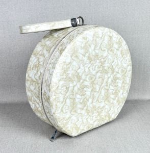 Vintage 60s Round Vinyl Gold Leaf Evening In Paris Makup Travel Case - Fashionconservatory.com