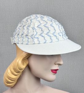 Vintage 50s Ermee Cruiser Blue and White Baseball Style Sunhat, Hat