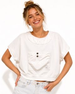 1980s Chinese Laundry White Boxy Cropped Sweatshirt - Fashionconservatory.com
