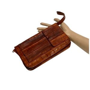 80s Rust Tone Eel Skin Organizer Bag Wallet Wristlet 
