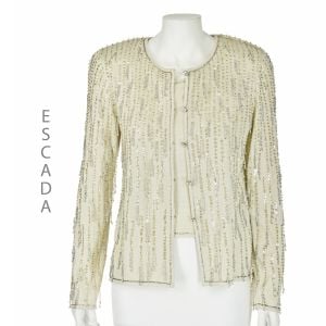 ESCADA Vintage Ivory Dangling Beaded Cardigan & Shell Sweater Twin Set SIZE US S/M