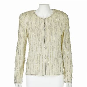 ESCADA Vintage Ivory Dangling Beaded Cardigan & Shell Sweater Twin Set SIZE US S/M - Fashionconservatory.com