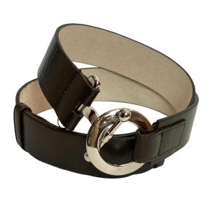 Brown Leather Belt Round Silver Buckle | M - L