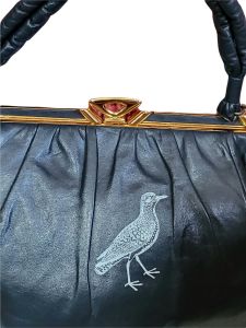 1960s Mod era Designer Embossed Leather Hand Bag Purse - Fashionconservatory.com