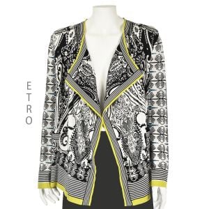 ETRO Black & White Paisley Silk Blend Knit Open Cardigan SIZE IT42 US 6-8 Medium