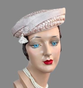 Vintage Evelyn Varon Hat, 1960s Beige Straw with Tassel