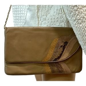 70s Tan Leather Snakeskin & Lizard Shoulder Bag Clutch made Italy