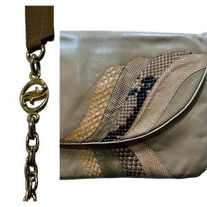 70s Tan Leather Snakeskin & Lizard Shoulder Bag Clutch made Italy - Fashionconservatory.com