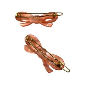 Vintage French Bow Barrettes in Pearlescant Pink, Pair, Deadstock - Fashionconservatory.com