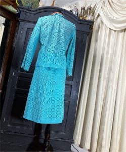 Teal Eyelet Skirt Set, 2 piece Set Blazer with Midi Skirt - Fashionconservatory.com