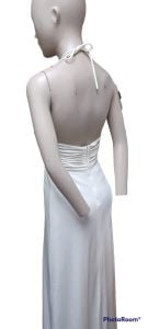 Vintage 1970s Halter Top Maxi Dress White disco casual wedding beach resort date wear - Fashionconservatory.com