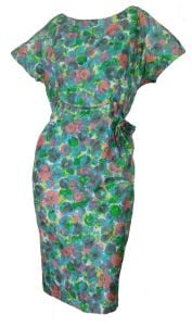 Plus Size Vintage 1950s Dress Floral Print Sheath ''Fashions by Grace Adams''