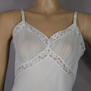 Pale Ice Blue Sheer Crystal Pleated Vintage 50s Full Slip by Vanity Fair S M - Fashionconservatory.com