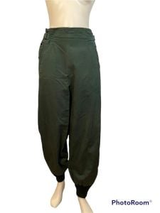 Vintage ski pants green flannel lined zipper cuffs button front and buckle tabs 
