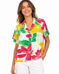 Vintage Jams World Orchadia Rayon Camp Shirt Floral Top M
