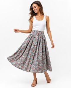 Vintage 80s Cotton Cottage Rose Print Midi Skirt - S