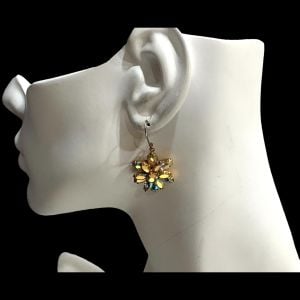 50s 60s Aurora Borealis Rhinestone Starburst Flower Dangle Earrings  - Fashionconservatory.com