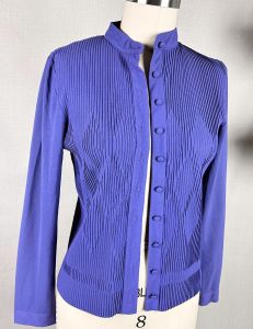 60s Dark Lavender Button Front, Micro Pleated Long Sleeve Blouse by Hal Ferman, Sz 10 - Fashionconservatory.com