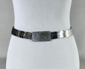 Vintage 90s Silver Fish Scale Stretch Belt - Fashionconservatory.com