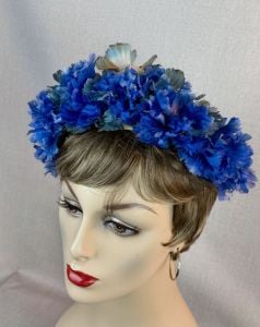 Vintage 50s Floral Clip Hat, Royal Blue and Mint Green - Fashionconservatory.com