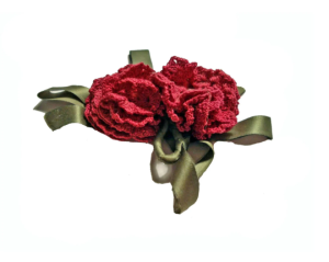 Vintage 40s-50s Corsage Crochet Flower Lapel Pin Boutonniere Hat Pin Millinery Maroon Red
