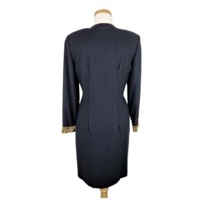 GILLIAN Military Inspired Black Crepe Cocktail Dress with Gold Metallic Braid Trim - Fashionconservatory.com