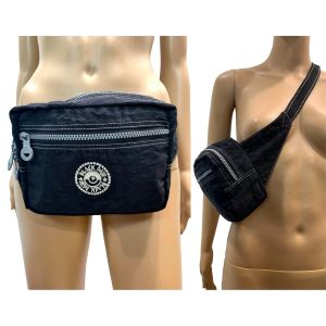 80s Nylon Fanny Pack Bag | Black w Chunky Zippers 