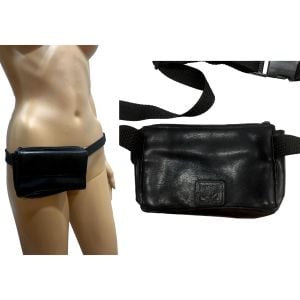 90s Small Black Leather Belt Bag Fanny Pack