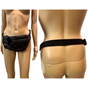 Vintage 90s Soft Black Leather Fanny Pack Belt Bag  - Fashionconservatory.com