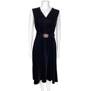Vintage 1960s Black Velvet Dress Francis Gale by Parkway Canada Size M